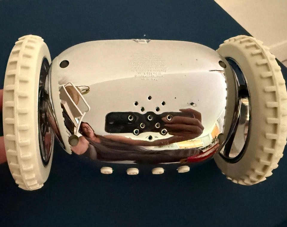 CLOCKY Alarm Clock On Wheels Loud For Heavy Sleepers Chrome Color White Weels - Image 4 of 4