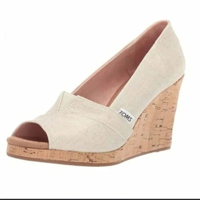 New TOMS Natural Crosshatch Classic Wedge Sandals Shoes Size 9