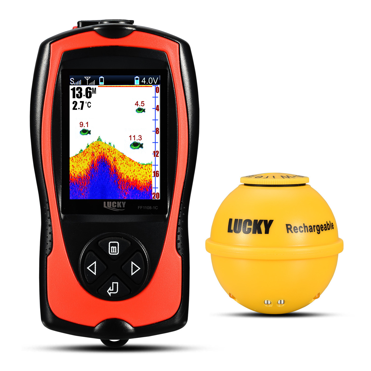 Sensor sonar inalámbrico Lucky 45M buscador de peces recargable con lámpara atractiva 90°