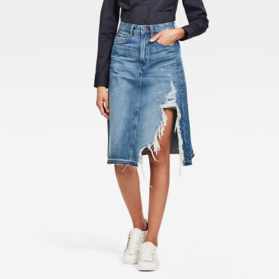 G-Star Damen Röcke 3301 A-Line Midi Rp Skirt Sun Faded Ripped Shore Größe: 27