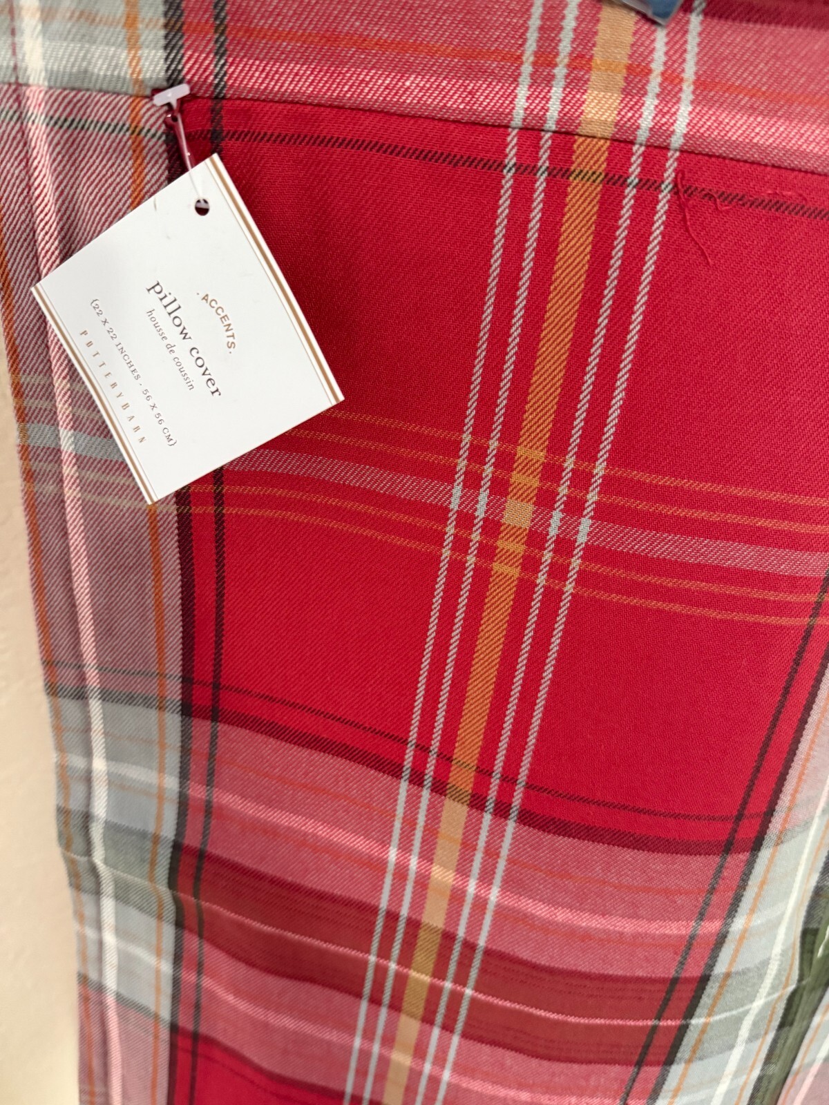 Pottery Barn Charles Plaid Farmhouse Red Green White Pillow Cover 22x22 NWT