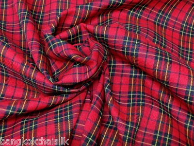 RED BLACK Plaid Tartan Cotton Woven FABRIC 44