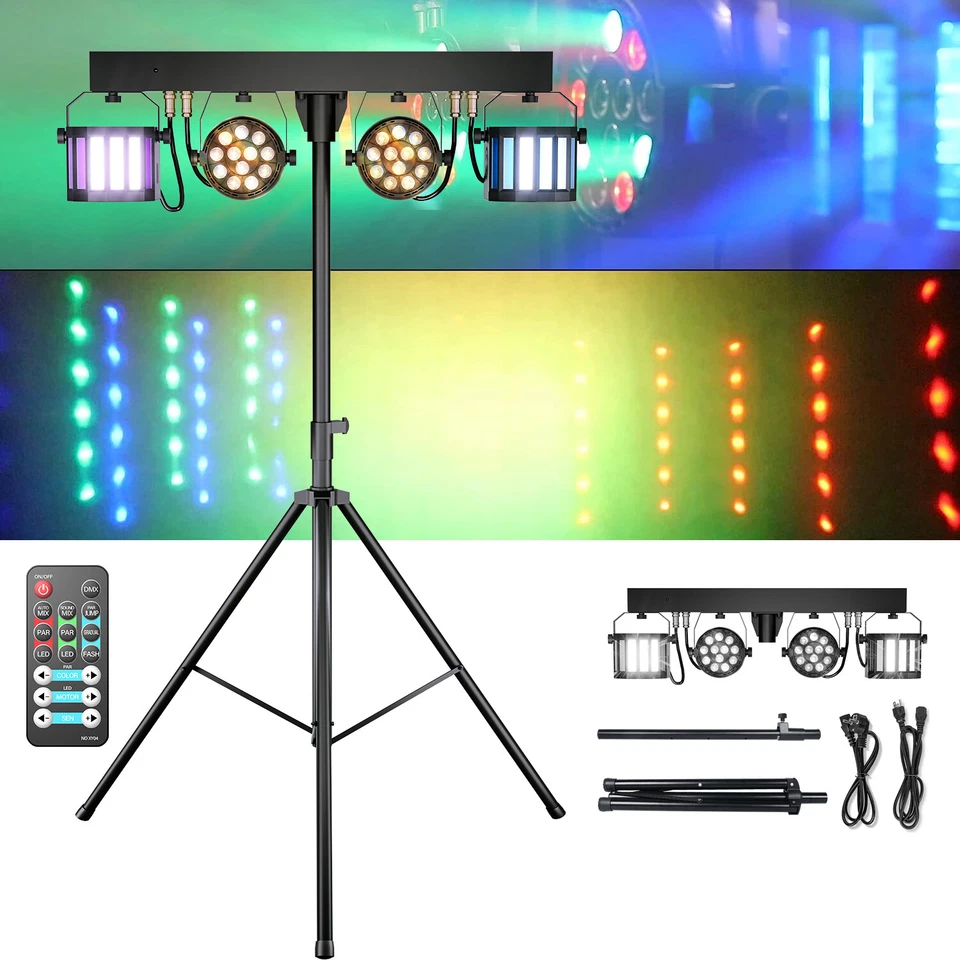 DJ Lichteffekte mit Stativ Musikgesteuert Discolicht Partylicht LED Bar DJ Licht - Bild 3 von 4
