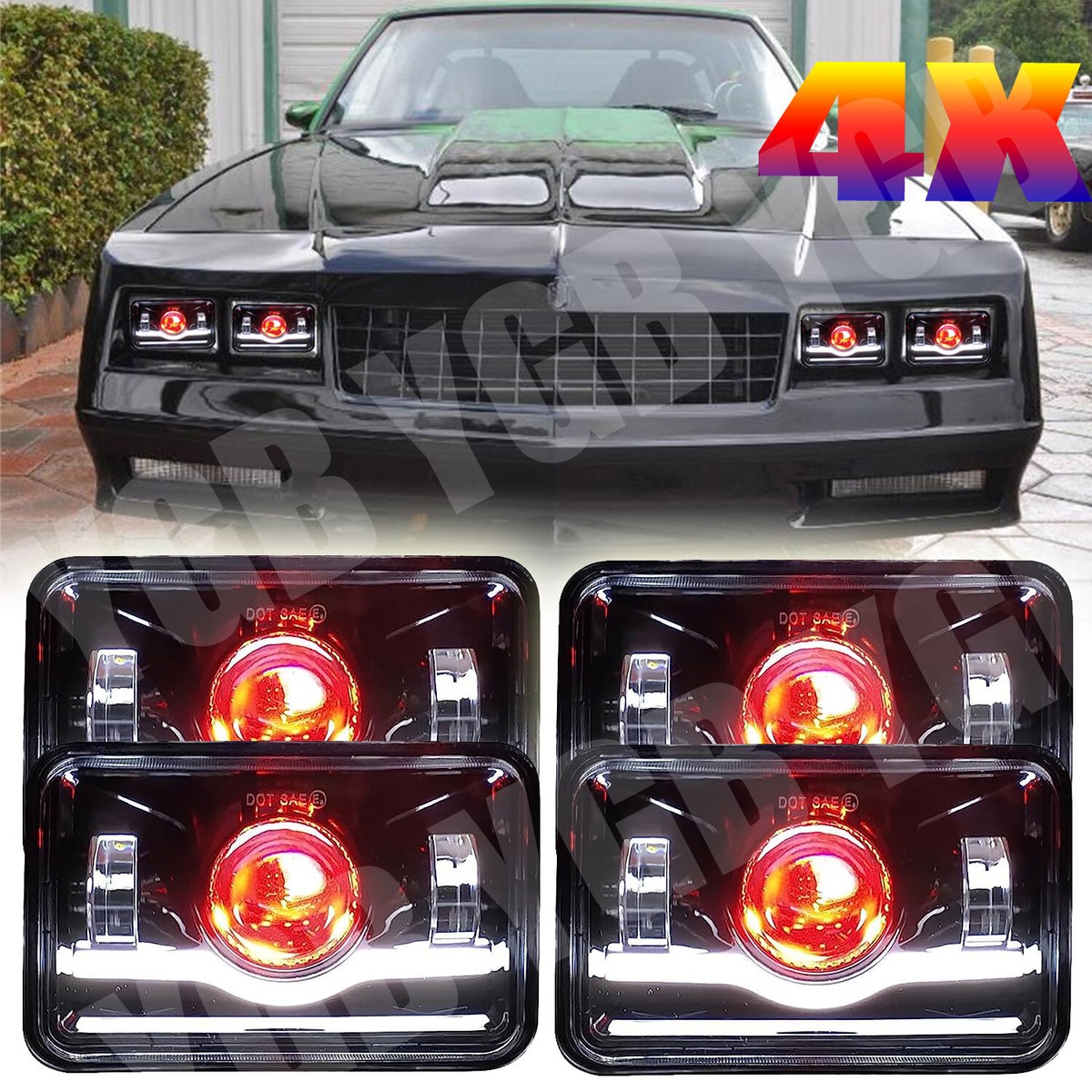 4PCS 4x6 LED Headlights Hi/Lo/DRL – For Chevy Monte Carlo 1980-1988, El Camino, More – 6000K, IP67