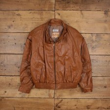 Vintage Oleg Cassini Leather Jacket XL 80s Bomber Brown