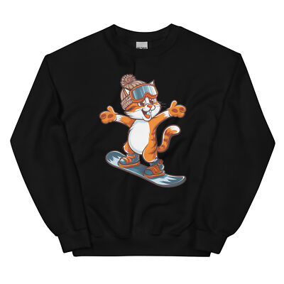Orange Cat Snowboarding Snowboarder Crewneck Sweatshirt