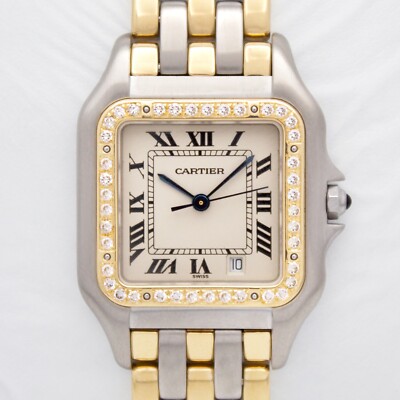 Cartier Panthère 27mm 183949 Custom Diamond Bezel Ivory Dial T/T 18kt Quartz w.B