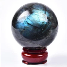 60mm Natural Labradorite Sphere Quartz Crystal Ball Gem Healing W/ Base NEW
