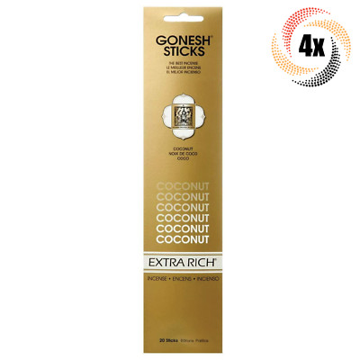 4x Packs Gonesh Extra Rich Incense Sticks Coconut Scent | 20 Sticks Each