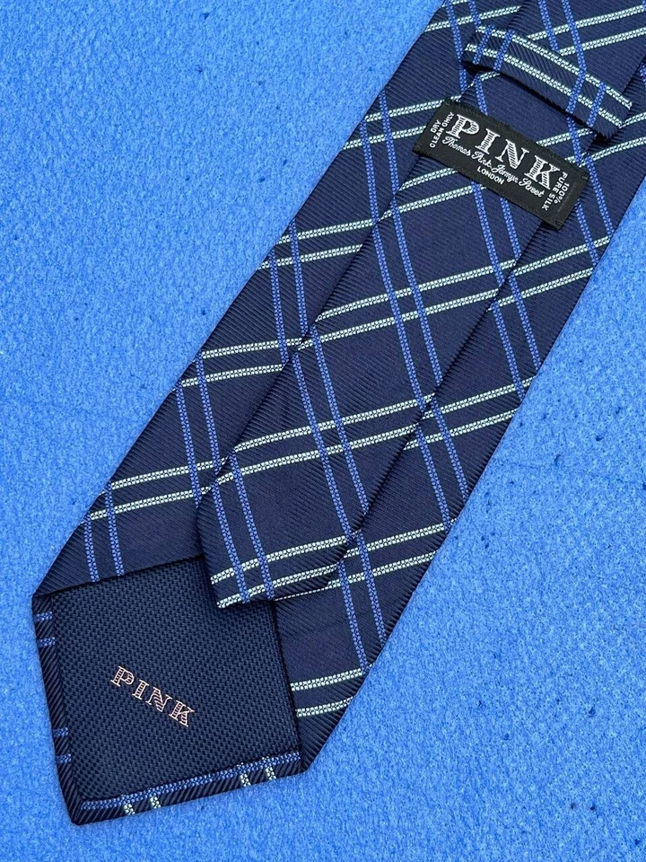 Gravata autêntica ROSA LONDRES design xadrez clássico azul marinho 100% seda - Imagem 3 de 4