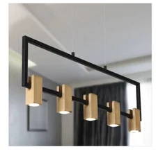 Integrated LED 5-Light Brass-Plated Linear Chandelier Modern Black Kitchen Light