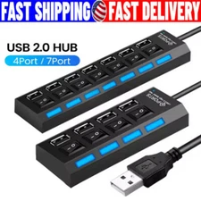 USB Hub 7 Port On/Off Switch High Speed Splitter AC Adapter Cable PC Laptop Lot