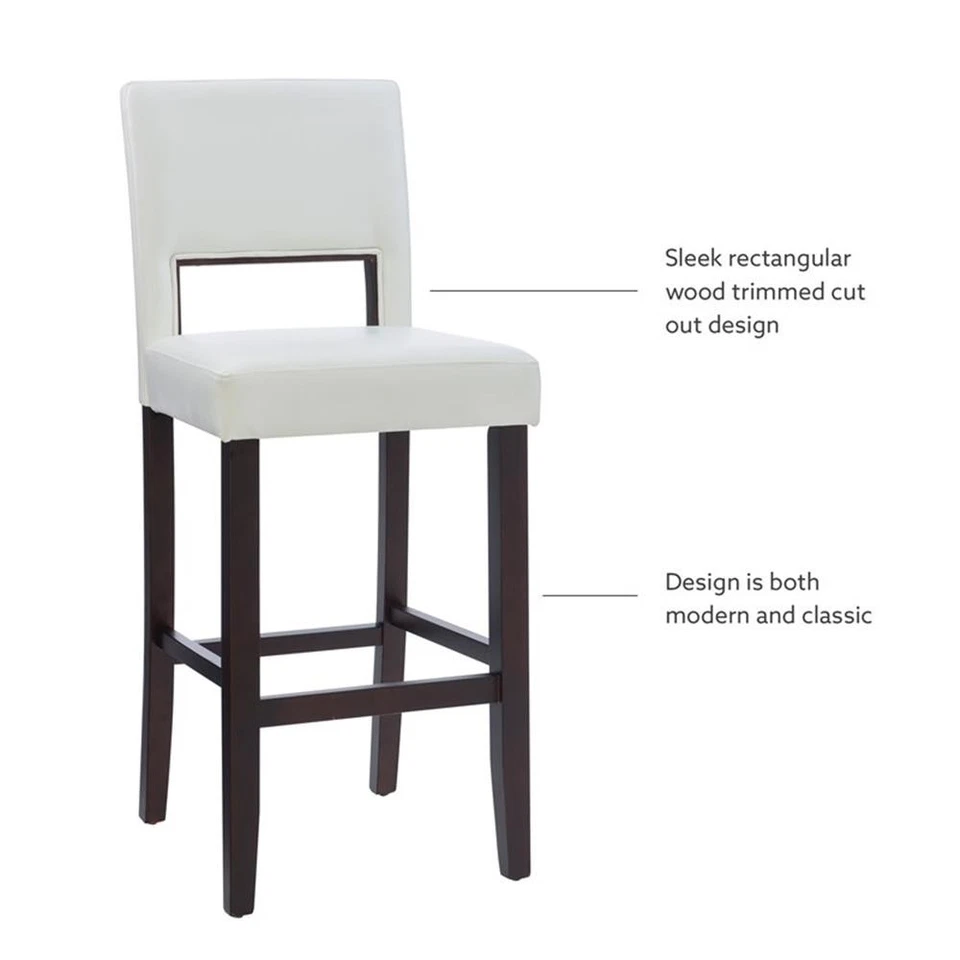 Taburete de bar Linon Vega 30,5" blanco imitación cuero tapizado madera espresso oscuro Foto 4 de 4