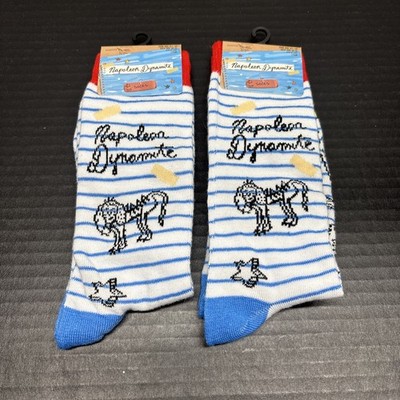 Napoleon Dynamite Crew Socks Fits Sizes 6 1/2-12 TWO Pairs Liger Red White Blue