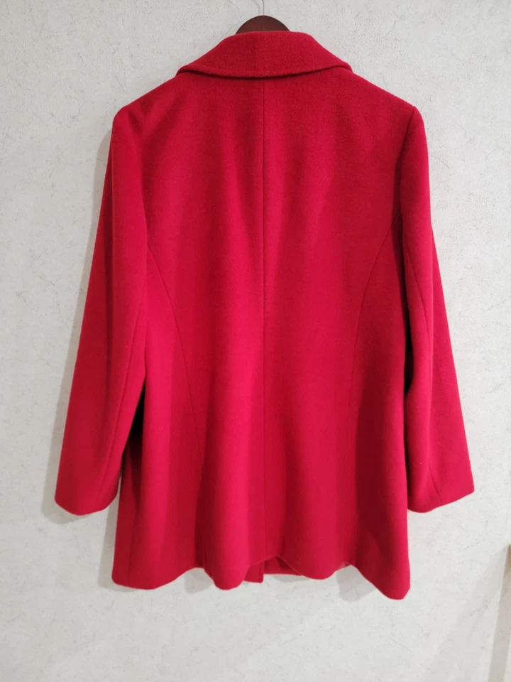 Casaco feminino J Jill lã ervilha tamanho XL cereja vermelho bolsos botão outono inverno forrado - Imagem 3 de 4