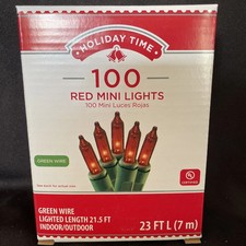 Holiday Time 100 Christmas Red Mini Lights Green Wire New