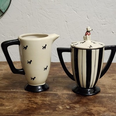 Poodles On Parade Creamer & Sugar Bowl Dantes Design Group Vintage Kitsch  