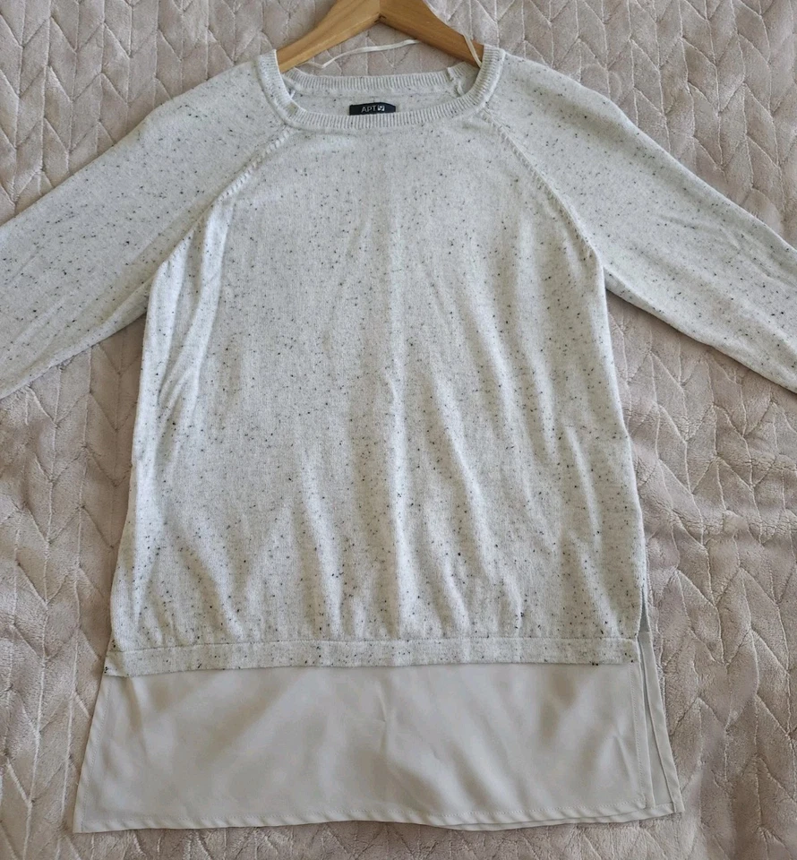 Apt. 9 3/4 袖毛衣女式 S 小号灰色针织轻便衬衫束腰外衣 — 第 3/4 张图片