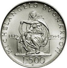 500 lire MICHELANGELO BUONARROTI - argento valore sempre in aumento FDC