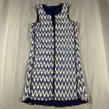 J Crew Dress Womens 0 Blue White Ikat Sleeveless Lined Shift Cotton Knee Work