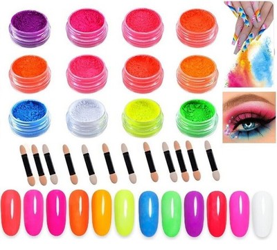 12 Farben Set Neon Pigment Nail Art Puder Staub Ombre Rauchig Floreszierend Gesicht Körper