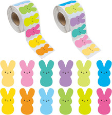 1200 Pcs Easter Bunny Stickers Bunny Peeps Stickers Roll 12 Color Easters Rabbit