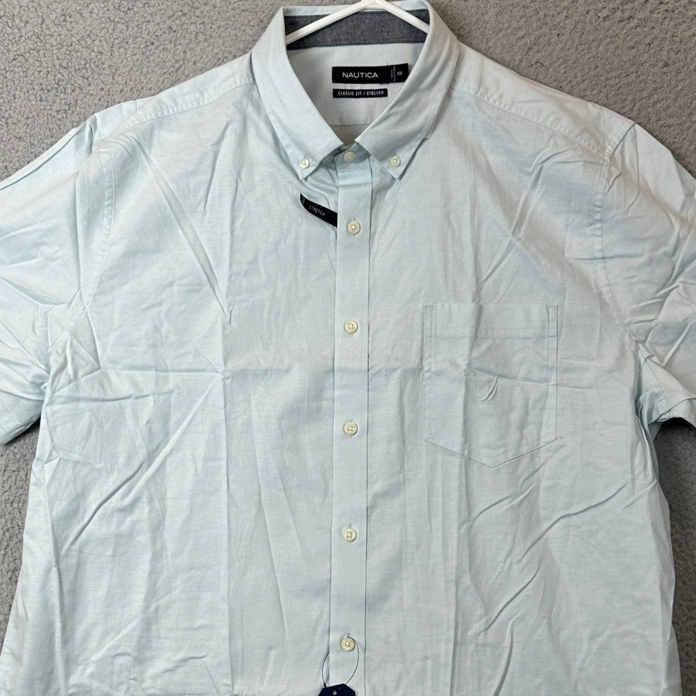 NEW Nautica Shirt Mens 2XL Classic Fit Stretch Blue Short Sleeve Button Down image 1