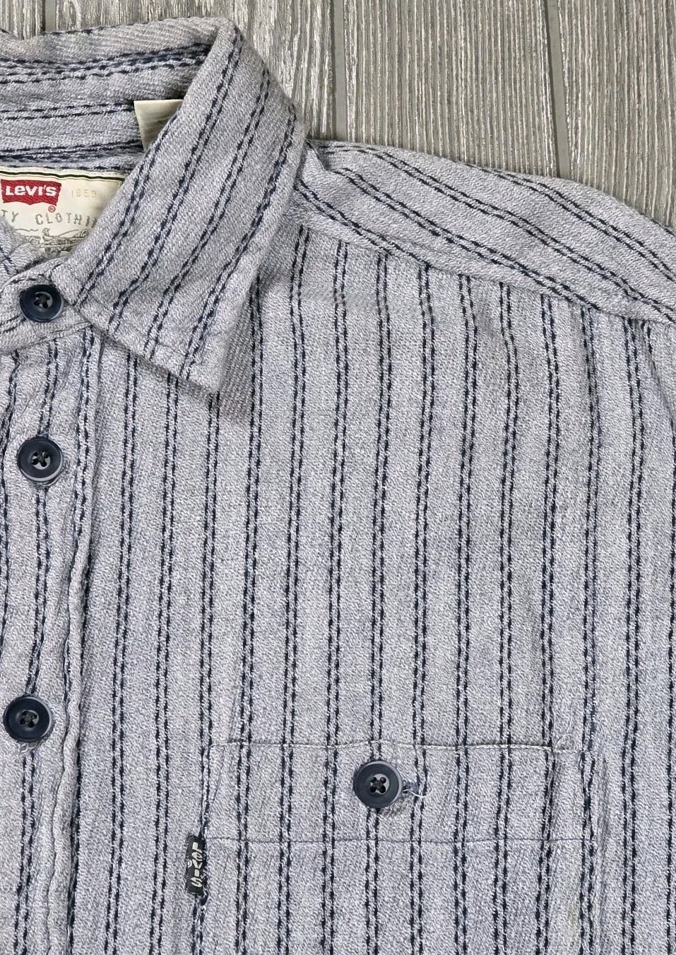VTG 90s Levi's Work Shirt Men Long Sleeve Stripe Button Up XL Levi's Jean Wear image 3