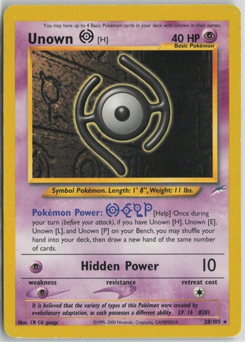 Unown [H] 28/105 Rare Neo Destiny Pokemon Unlimited Lightly Played