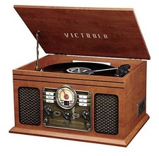 Victrola The Quincy 6-in-1 Bluetooth Record Player Turntable Mahogany New In Box