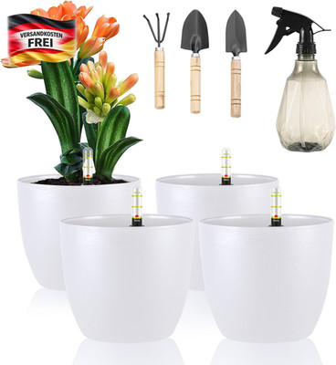 4er Set selbstbewässernde Pflanztöpfe mit Wasserstandsanzeige, 15x13cm, Kunststo