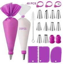 Silicone Piping Bags and Tips Set Cake DIY Decorating Kit with Stainless Steel N