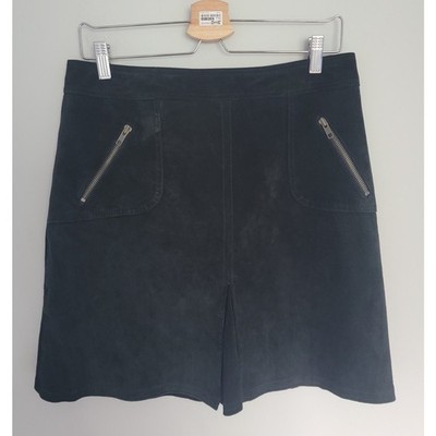 Context Womens 8 Suede Leather A-Line Skirt Zipper Pockets Black