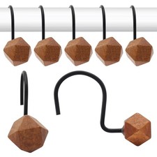 Decorative Shower Curtain Hooks, Wood Shower Curtain Rings, Modern Polygon Wo...