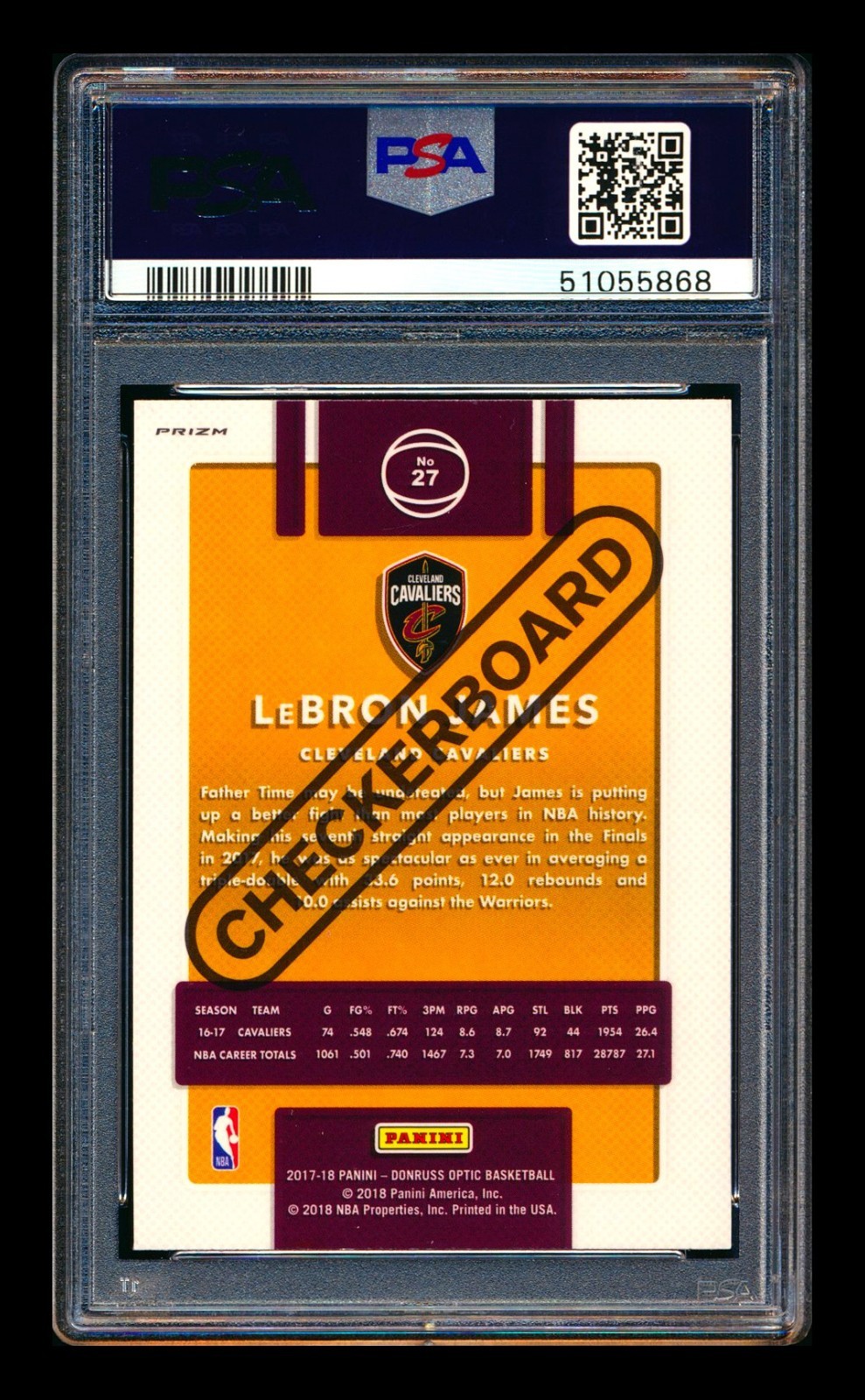 2017-18 PANINI DONRUSS OPTIC LEBRON JAMES CHECKERBOARD PRIZM CASE HIT SSP PSA 8! view 2