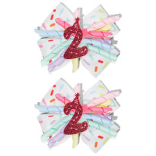 2Nd Birthday Hair Bow for Baby Girls 2Pcs 4 Inches Sprinkle Decorations Bow Hair