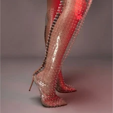 STEVE MADDEN Vava Over The Knee OTK Boots Clear Studded 