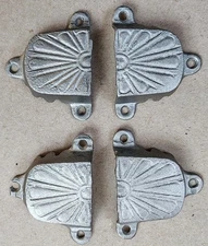 4 Antique Cast Iron Trunk Handle Holders, Caps, Vintage Steamer Hardware Parts