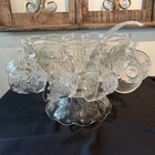 VTG Anchor Hocking Harvest Grape Punch Bowl Set Bowl Base 12 Cups, Hooks, Ladle