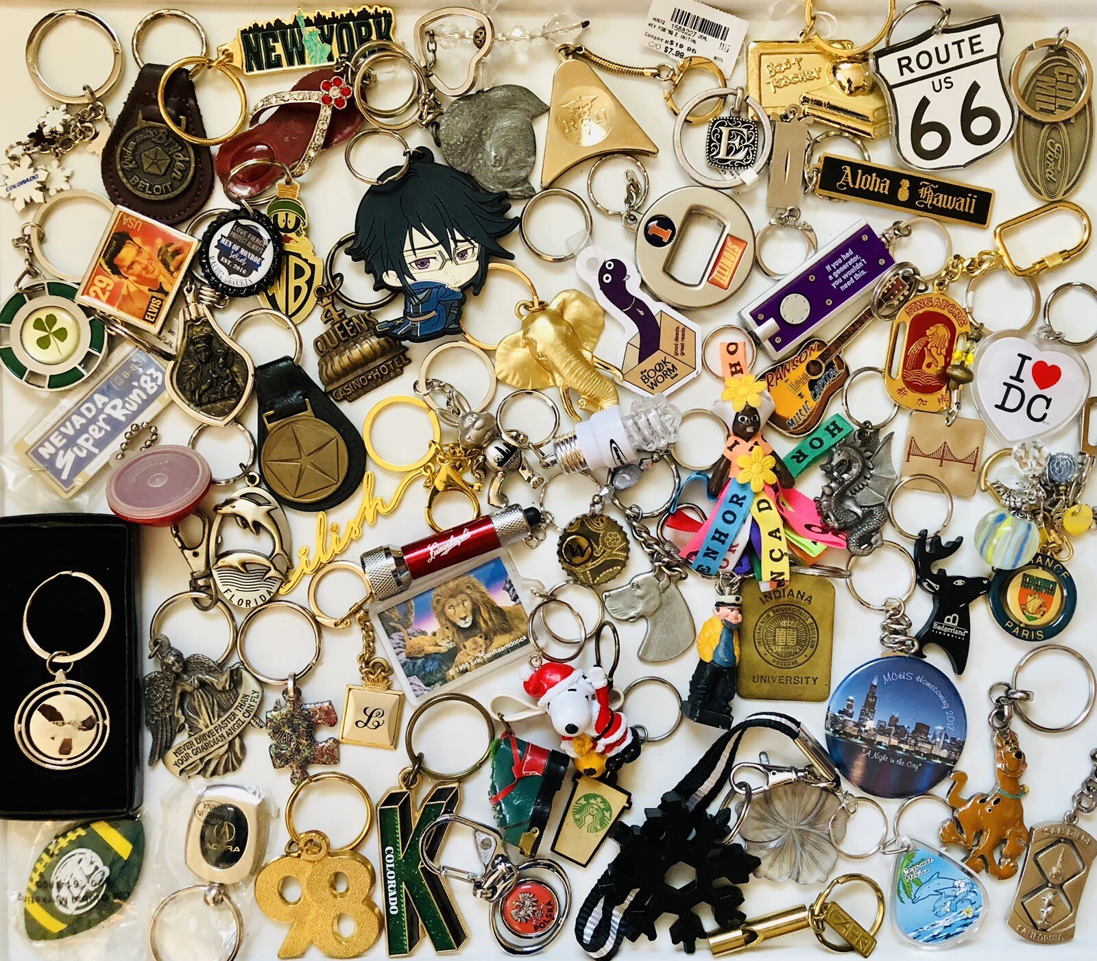 Huge Vintage Now Keychain LOT (300+) Travel Sports Novelty