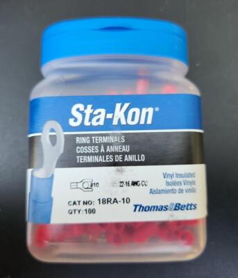(500 Pk) Thomas & Betts Sta-Kon 18RA-10 Ring Connector Terminal
