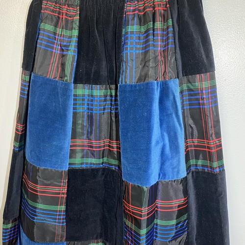 Vintage Mr HANK Skirt Lined Maxi Velvet 70s Plaid Patchwork Janis Joplin SMALL - Picture 2 of 9