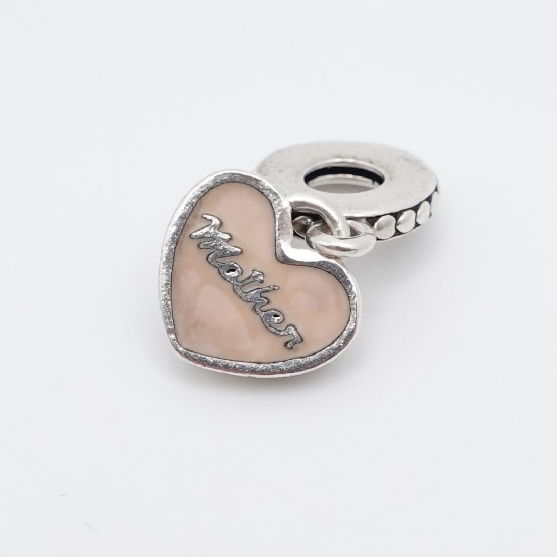 Authentic Pandora Sterling Silver Pink Enamel Heart Mother Dangle