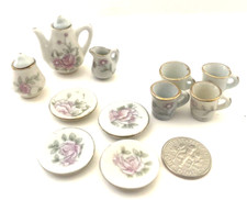 LOVELY ROSE PATTERN PORCELAIN TEA SET WITH MUGS  DESSERT PLATES