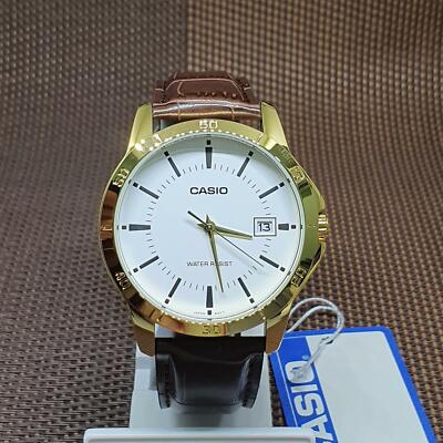 Casio MTP-V004GL-7A Analog Men's White Dial Brown Leather Strap