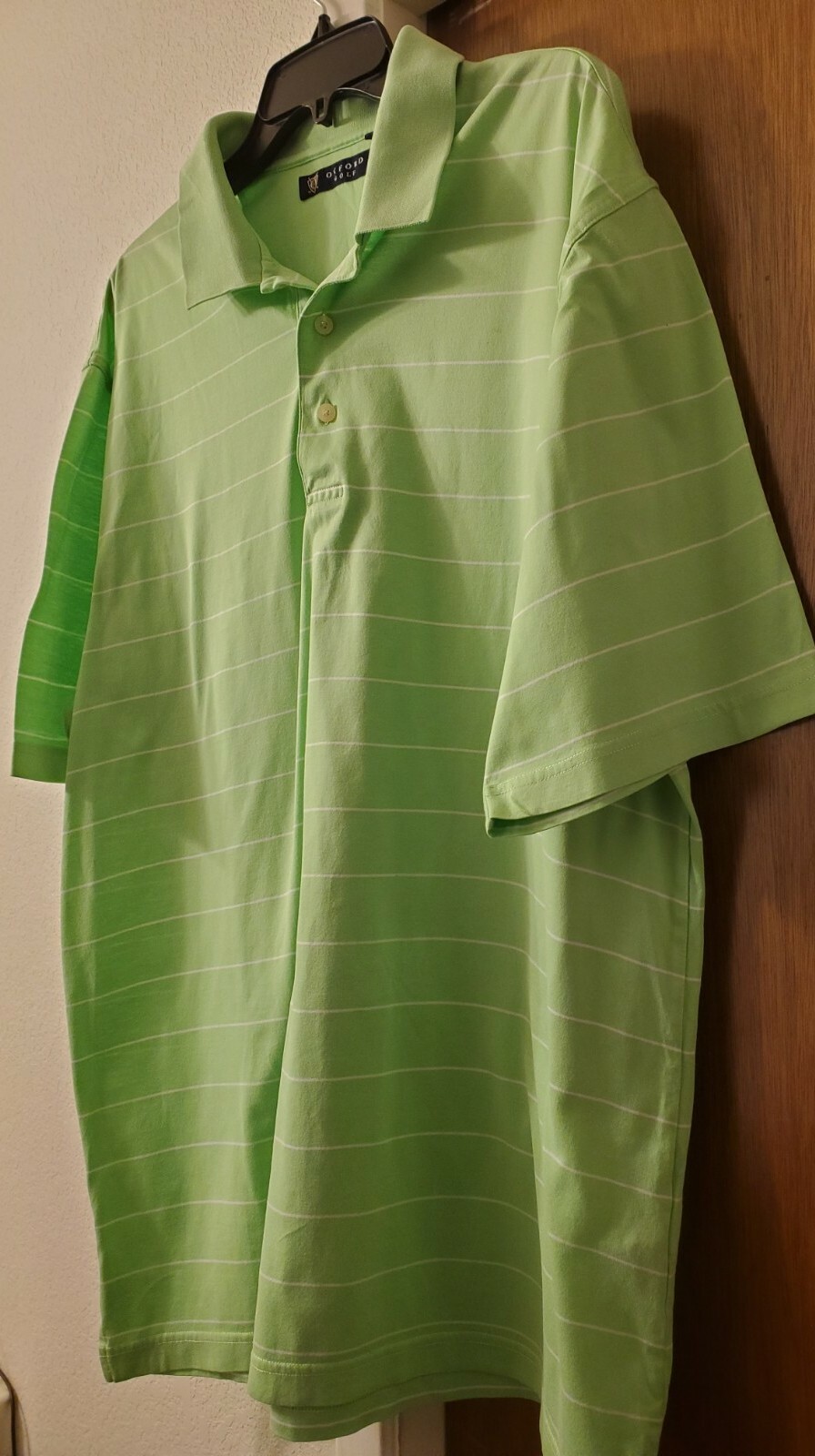 Oxford Golf Polo Men's Striped Shirt Key Lime/White S… Gem