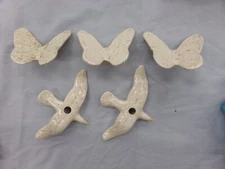 Lot of 5 Vintage Large Cermaic Butterflies & Seagull Birds Macrame Beads