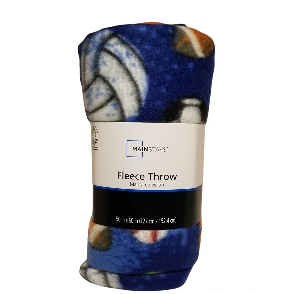 Mainstays Fleece Throw 50" x 60" BLUE SPORTS BALL Lightweight Blanket STADIUM - Image 2 of 4