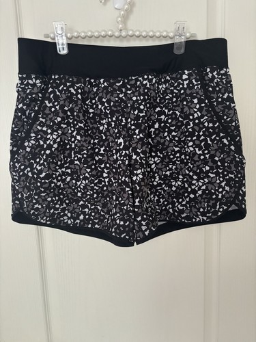 Lands' End Women's 14 Elastic Waist Board Cover-Up Swim Short Black Floral Print