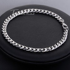 5MM 10" Curb Cuban Link Anklet Bracelet Silver Stainless Steel Chain for Women